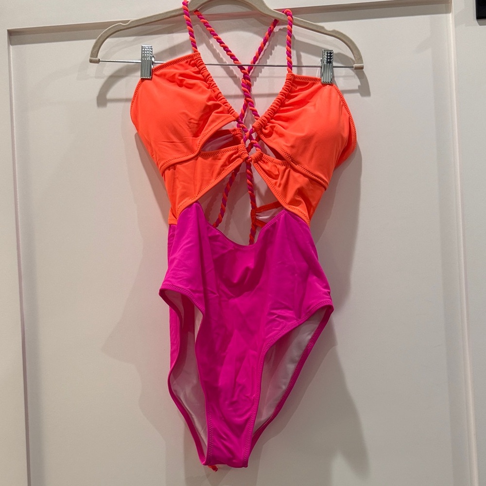 Seafolly Orange and Pink Cutout Swimsuit